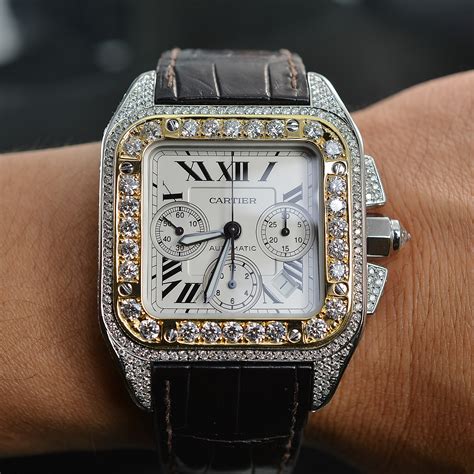 cartier santos 100 xl chronograph diamond|santos 100 cartier price.